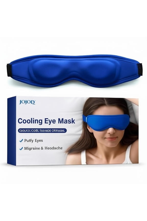 Contoured Cooling Gel Eye Mask for Puffiness, Migraines, Dark Circles, Sinus & Eye Strain Relief, Reusable, Blue, Fits All Head Sizes
