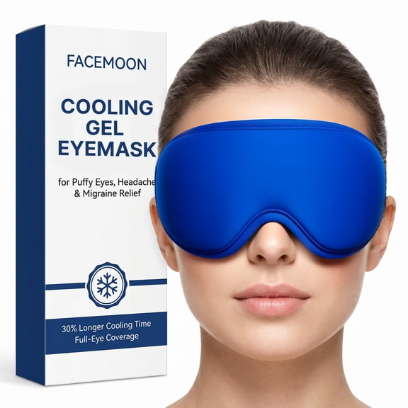 Cooling Gel Eye Mask for Puffy Eyes: Full-Eye Design with Larger Coverage for Morning Refresh Relief, Reusable Comfort Compress for Tired Eyes, Adjustable Fit (Blue)