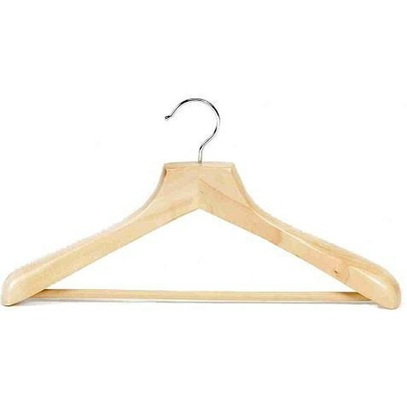 Contoured Deluxe Wooden Suit Hanger w/Non-Slip Bar (Natural)
