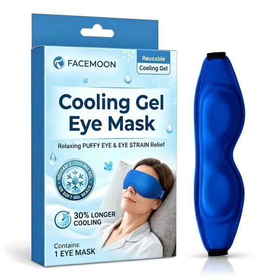 FACEMOON Contoured Gel Cooling Eye Mask, Snug Fit Cold Pack for Puffiness, Migraine, Dark Circles, Sinus, Reusable, Fits All, Daily Beauty Care, Blue