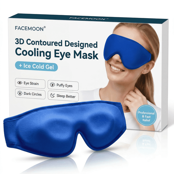 FACEMOON Contoured Eye Mask for Puffy Eyes, Dark Circles, Sinus Pressure & Eye Fatigue, Reusable Cooling Relief, Gel,