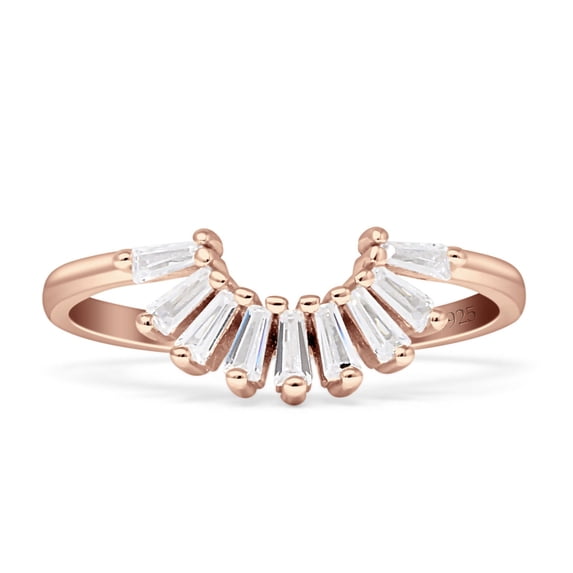 Contoured Half Sun Baguette Ring Rose Tone CZ 925 Sterling Silver Size 5