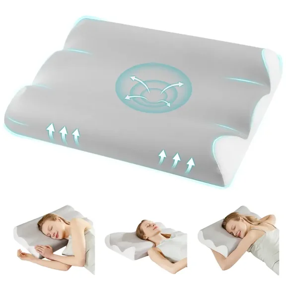 Contoured Memory Foam Pillow Queen – Cervical Neck Support with Dual Height & Arm Grooves, Cooling Breathable Washable Cover for Side Back Stomach Sleepers