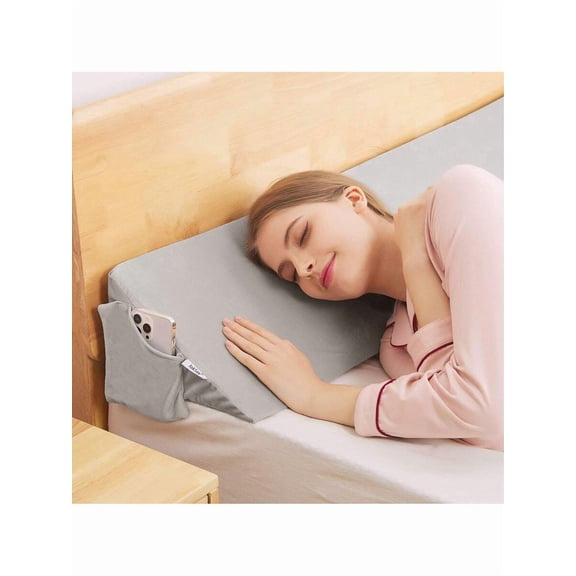 Contoured Wedge Pillow With Removable Gray Cover - 100% Foam Bed Gap Filler & Backrest Support For Sleeping, Machine Washable, Medium-Soft Comfort For Full-Body Support, Elegant Bedroom Accessory