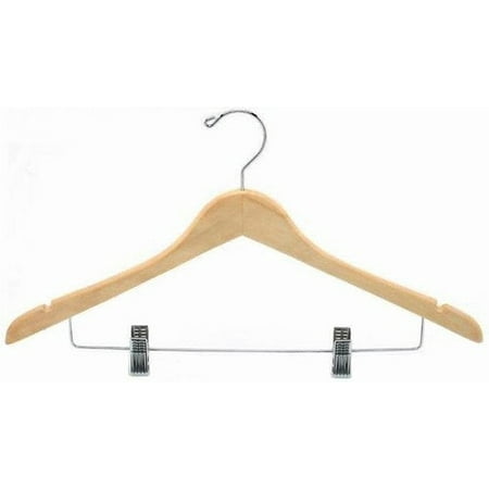 Contoured Wooden Suit Hanger w/Clips (Natural)