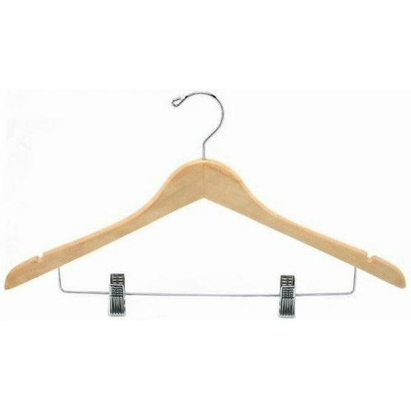 Contoured Wooden Suit Hanger w/Clips (Natural)