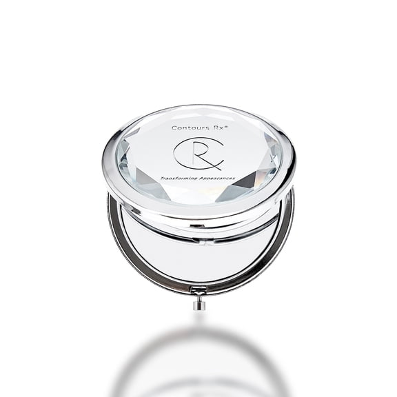 Contours Rx Crystal Compact Makeup Mirror Dual-Sided 1x & 2X Magnification Portable, Stylish Metal Frame for Folding Mirror, Beauty Touch-Ups & LIDS by Design Application