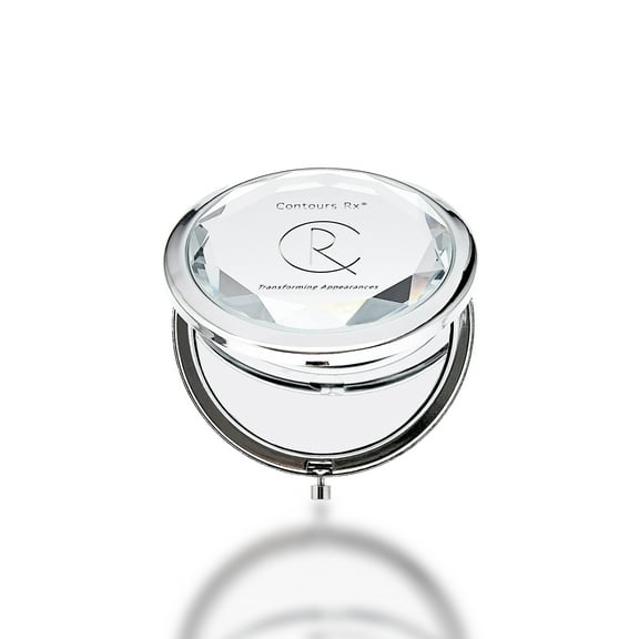 Contours RX Crystal Cosmetic Compact Mirror - Travel Size Round Glass and Metal Hand Held Compact Face Mirror with 2X Magnification