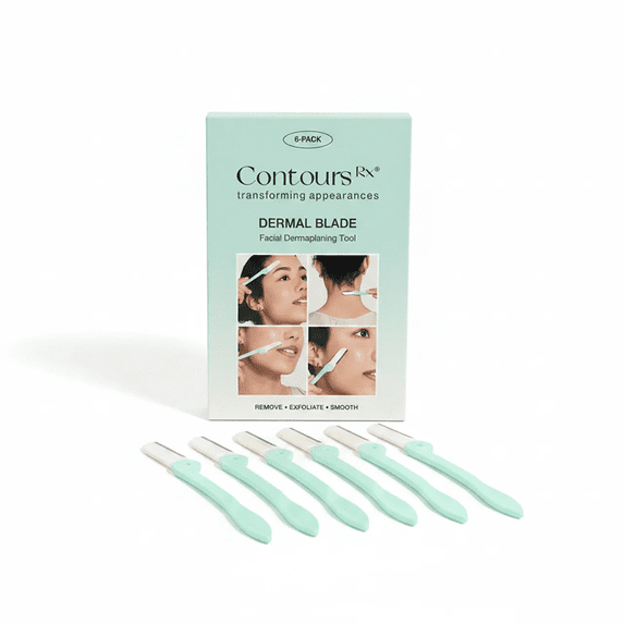 Contours Rx Dermal Blades Stainless Steel 6 Pack Touch-up Tool Removes Fuzzy Facial Hair, Bikini Line, Arms, Knuckles, Back of Neck & Upper Lip – Portable & Long Lasting, 3pk