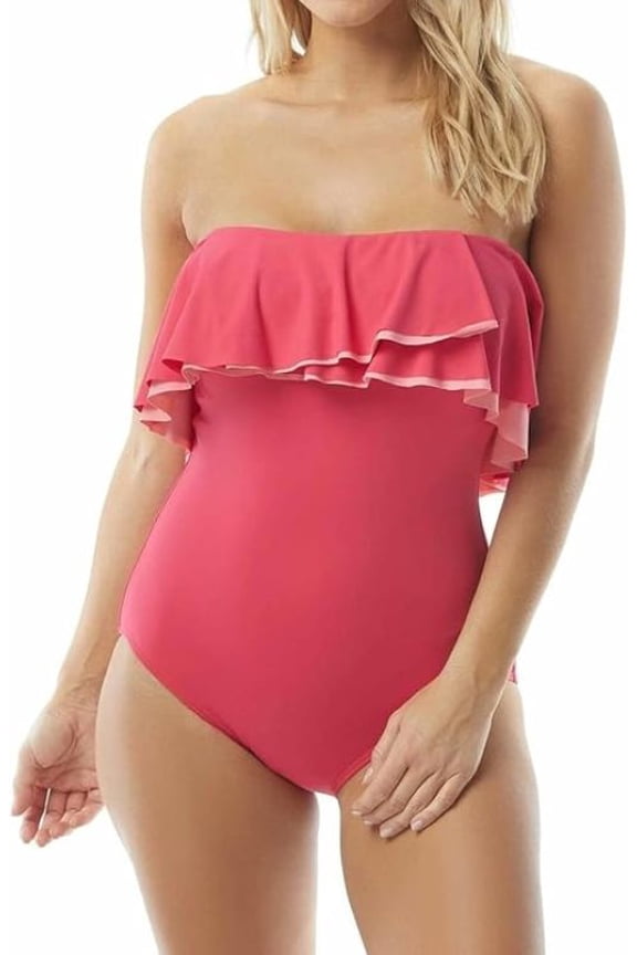 Womens Agate Ruffle Bandeau ONE Piece, Hibiscus 618, 14/38 C