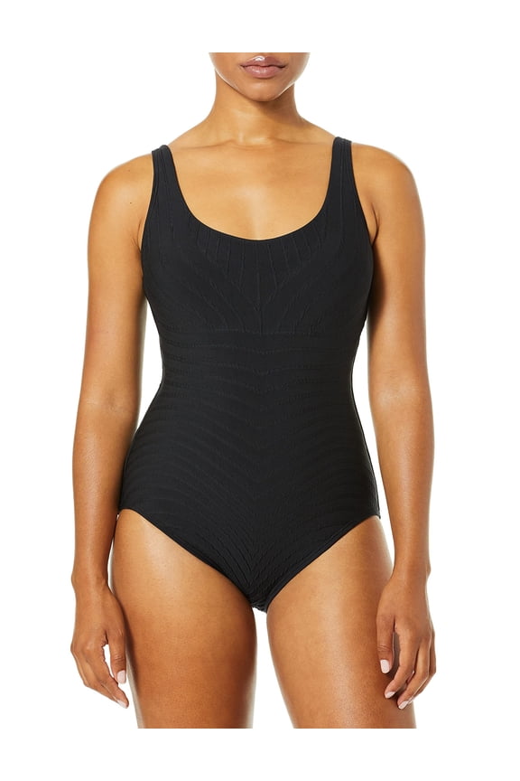 Women's Standard Textured One Piece Swimsuit, Black, 6/30 C Cup