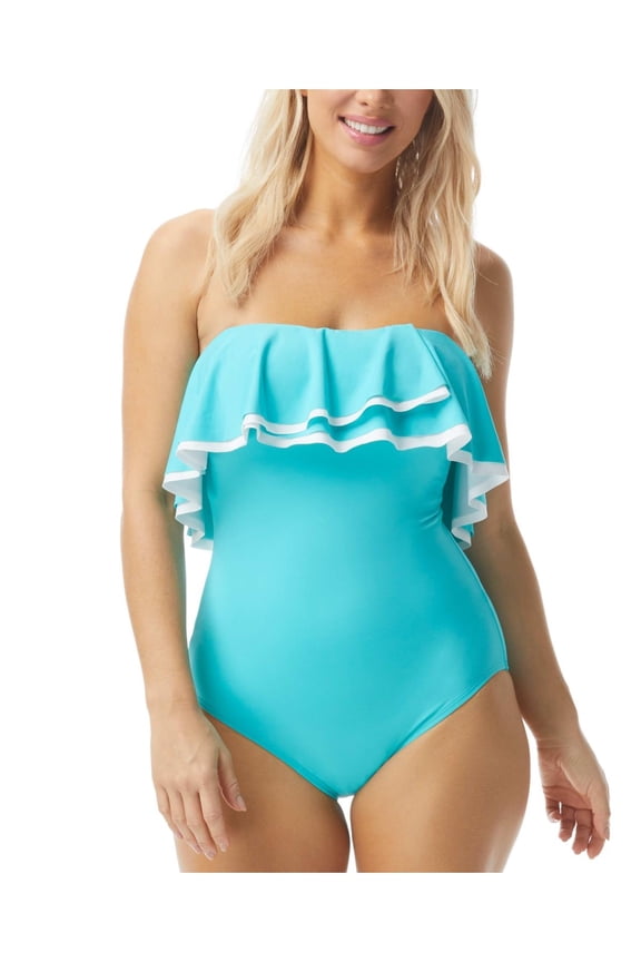 Womens Agate Ruffled Tummy Control One-Piece Swimsuit