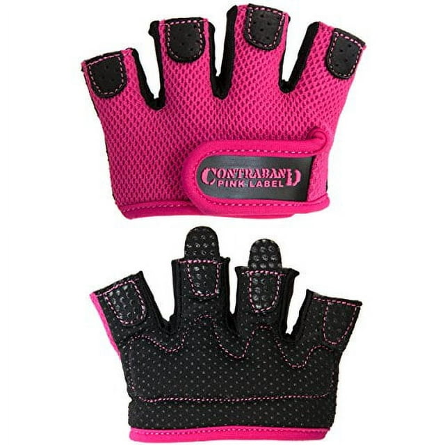 Contraband Pink Label 5537 Womens Micro Weight Lifting Gloves w/Grip-Lock Silicone Padding (Pair) - Minimalist Half Gloves - Apple Watch Friendly (Pink, Large)