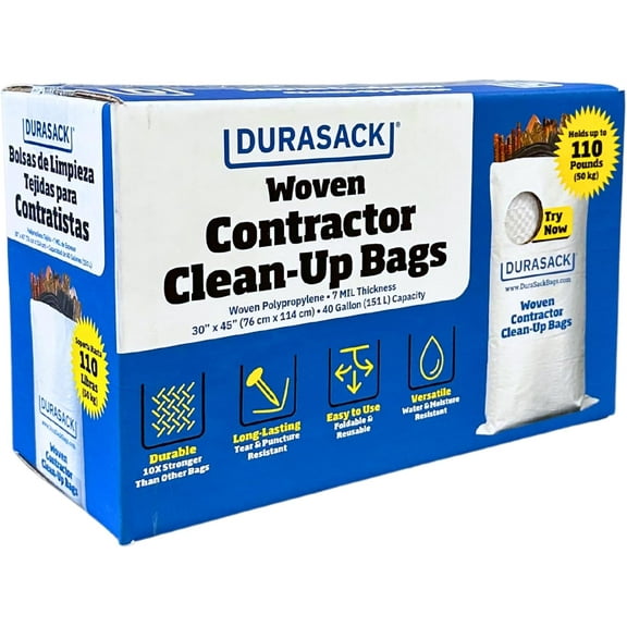 Contractor Bags Heavy Duty 40-Gallon Reusable White Woven Polypropylene Contractor Garbage Bags, Pack of 16