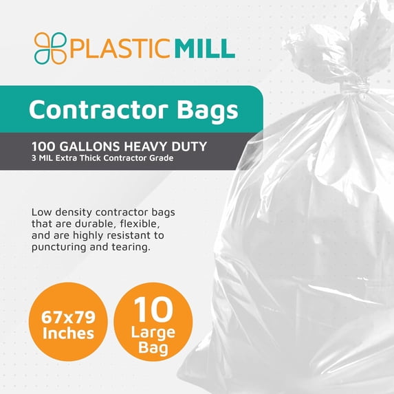 Heavy Duty Contractor Bags - 100-Gallon Trash Bags for Construction, Garden & Outdoor Waste Disposal