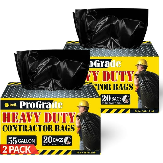 Contractor Garbage Bags 55 Gallon | 40 Trash Bags | Heavy Duty | Black Contractor