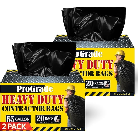 Contractor Garbage Bags 55 Gallon | 40 Trash Bags | Heavy Duty | Black Contractor
