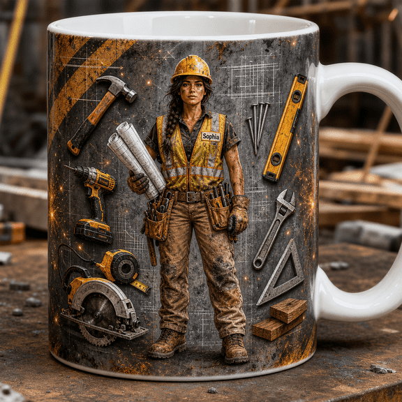 Contractor Mug 2D Printed 3D Effect Construction Tools Gift for Builders