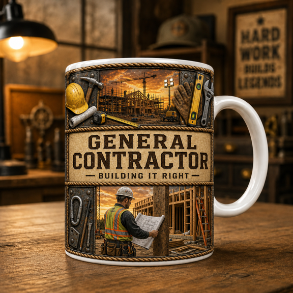 Contractor Mug, General Contractor Coffee Cup Gift for Builder and Construction Worker