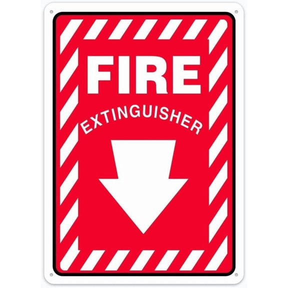 Contractor Preferred Safety Sign Fire Extinguisher Down Arrow White Sign 12 X 8 Inches Rust Free Aluminum - Waterproof, Weatherproof And Fade Resistant - 4 Pre-Drilled Holes
