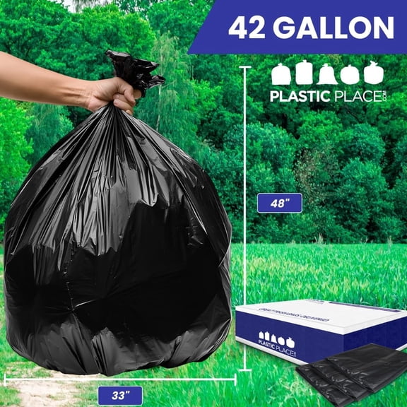 Contractor Trash 42 Gallon│ 3.0 Mil│ Black Heavy Duty Garbage Bag│ 33” x 48” (50 Count) (CON50)