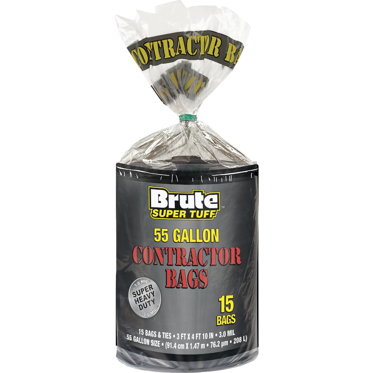 Contractor Trash Bags 55 Gallon Drum Liner Flat Cut Top Superior Strength Black 3.0 Mil 15 Count - Bilt-Tuf