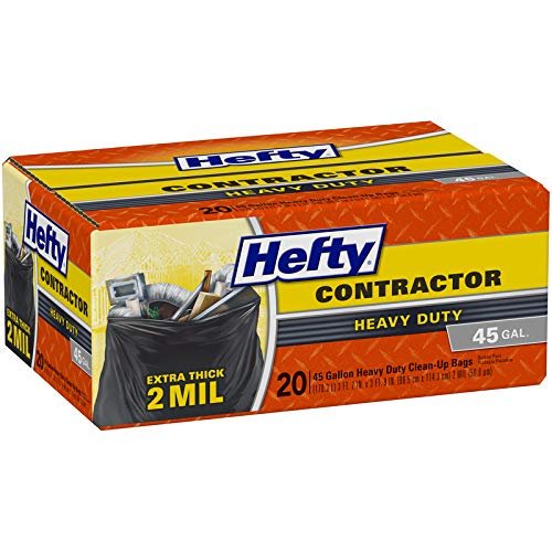 Hefty Contractor Bag Heavy Duty 45 Gallon 20 Count gray trash bags for cleanup and yard waste