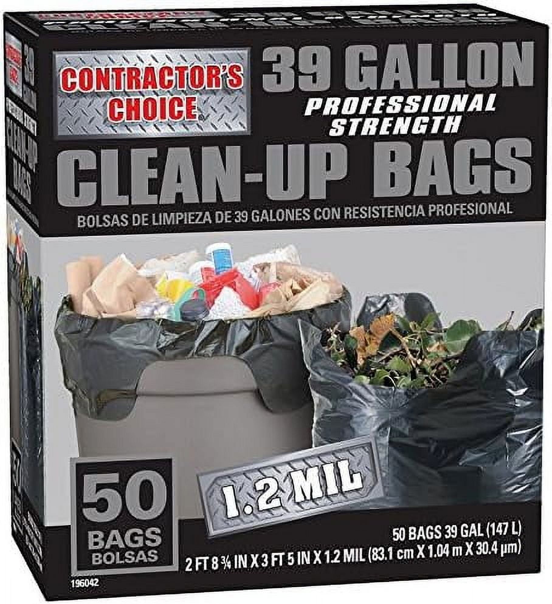 Heavy-Duty 39-Gallon Black Construction Trash Bags, 50-Count