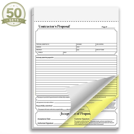 Contractor's Proposal Book 50 Sets 100 Sheets 2-Part Carbonless 8.5x11 Estimate Form