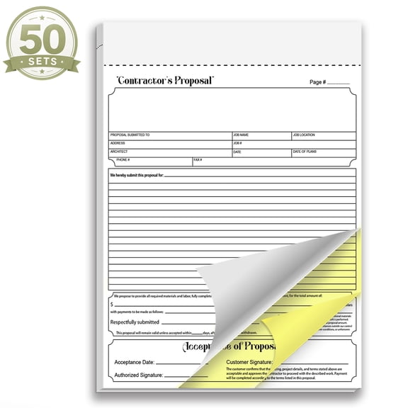 Contractor's Proposal Book 50 Sets 100 Sheets 2-Part Carbonless 8.5x11 Estimate Form