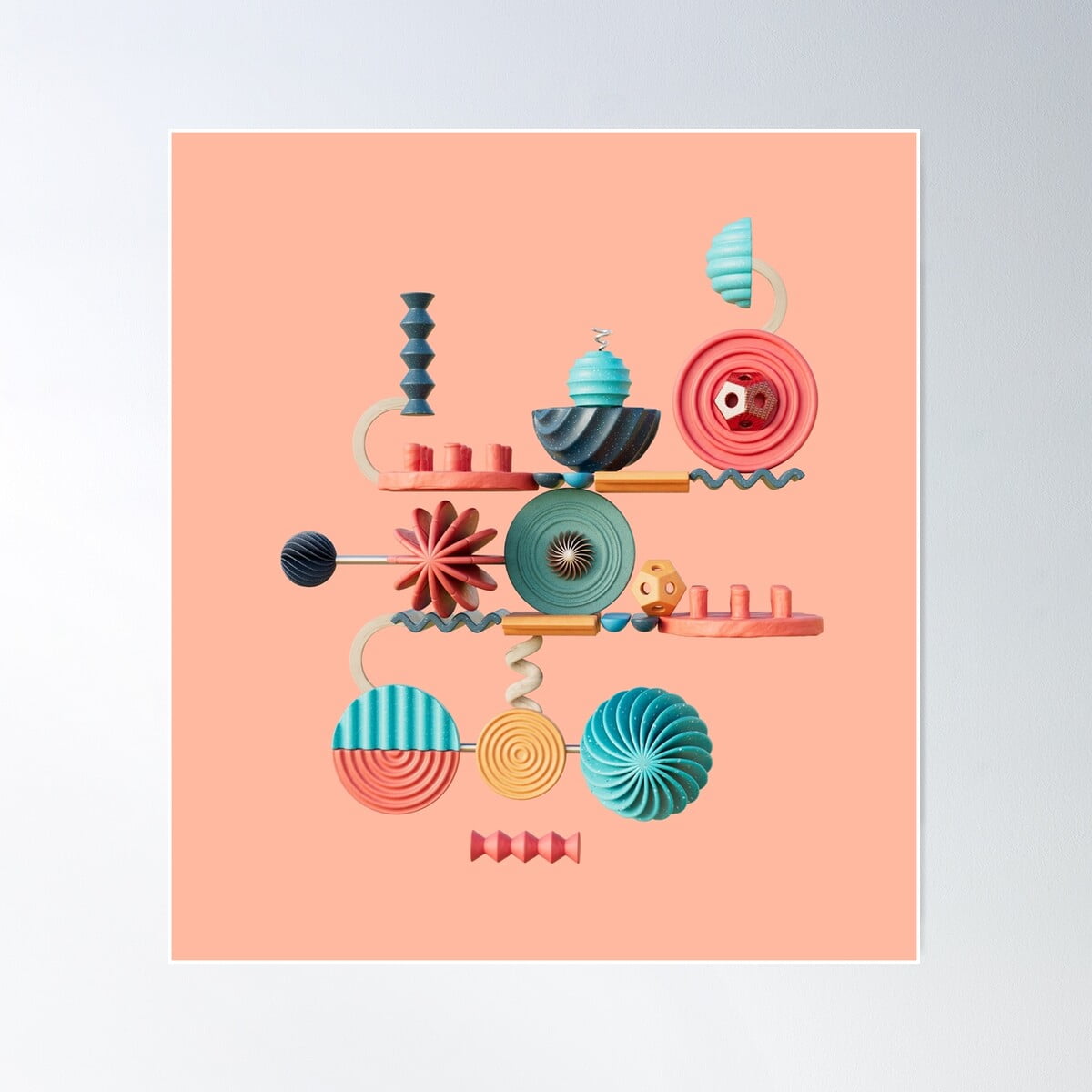 Contraptions Pink, Digital Illustration Poster Wall Art, Modern Wall ...