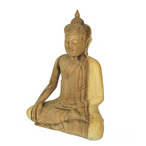 Contrast 13 inch Carved Wood Sitting Buddha Sculpture Zen Meditation Art