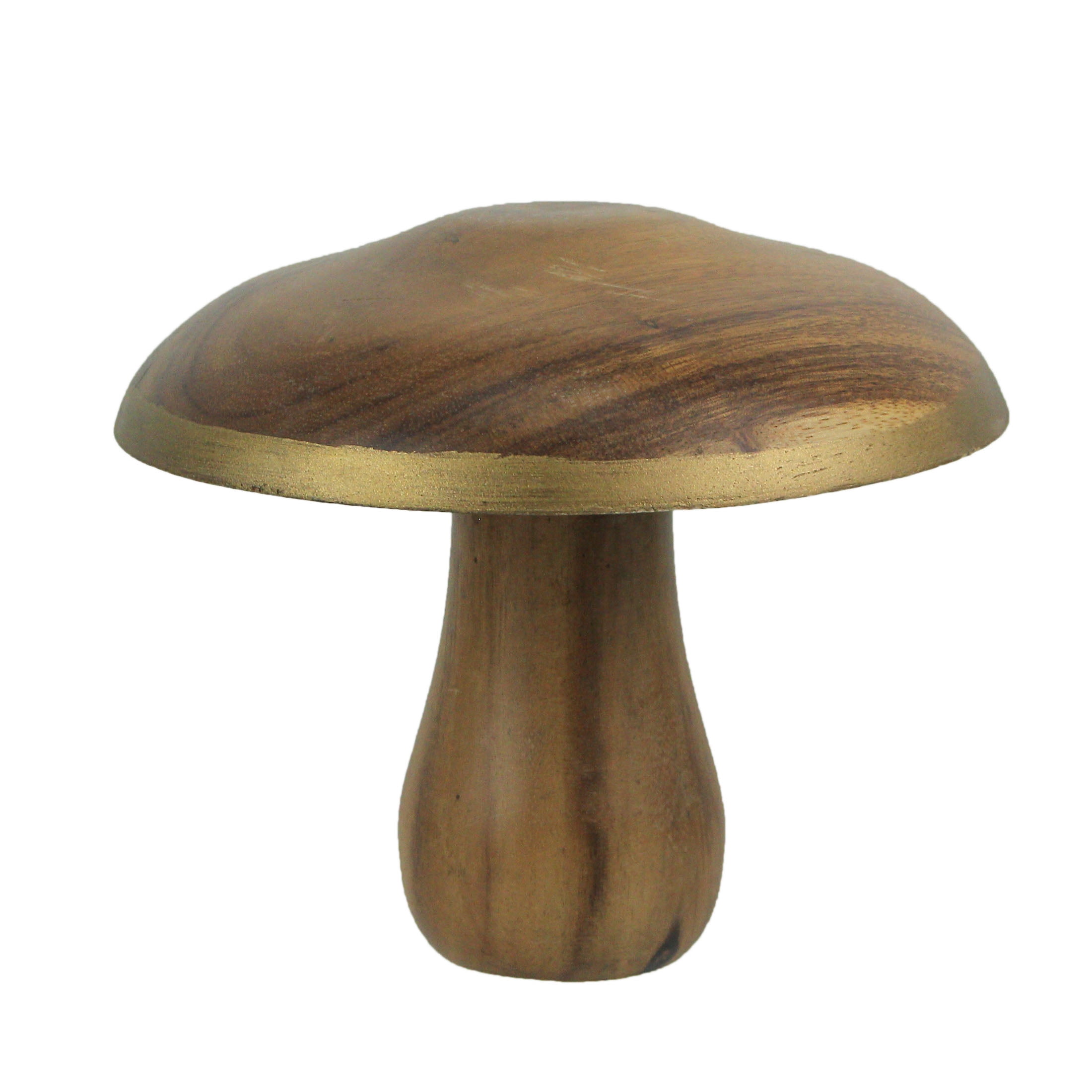 Hand Carved Acacia Wood Mushroom Sculpture with Gold Trim
