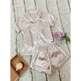 thumbnail image 1 of Contrast Binding Button Front Satin PJ Set, 1 of 4