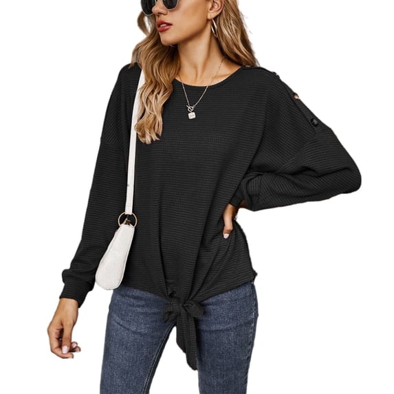 Contrast Button Shoulder Detail Sweater Black Small