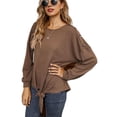 thumbnail image 1 of Contrast Button Shoulder Detail Sweater Brown Large, 1 of 4