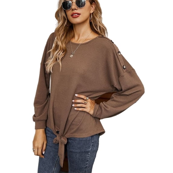 Contrast Button Shoulder Detail Sweater Brown Large