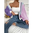 thumbnail image 1 of Contrast Color Knit Cardigan Sweater (S, MultiPurple), 1 of 7
