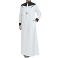 thumbnail image 1 of Contrast Color Muslim Dress Muslim Thobe with Long Sleeve Mandarin Neck Men Robe, 1 of 14