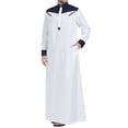 thumbnail image 1 of Contrast Color Muslim Dress Muslim Thobe with Long Sleeve Mandarin Neck Men Robe, 1 of 14