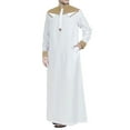 thumbnail image 1 of Contrast Color Muslim Dress Muslim Thobe with Long Sleeve Mandarin Neck Men Robe, 1 of 14