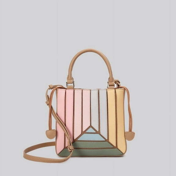 Contrast Color Patchwork Women Shoulder Bag Drawstring Pu Leather Handbag and Purse Crossbody Bags ladies Totes bolsas