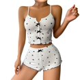 thumbnail image 1 of Contrast Color Slit Front Pajama Set - Adjustable Suspender & Heart Print Shorts, Stylish Two-Piece Sleepwear for Women,White L, 1 of 4