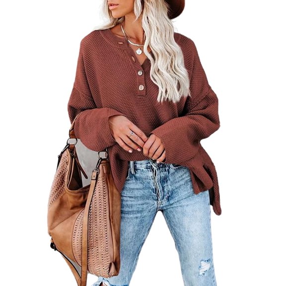 Contrast Half Button Down Sweater Burgundy Small