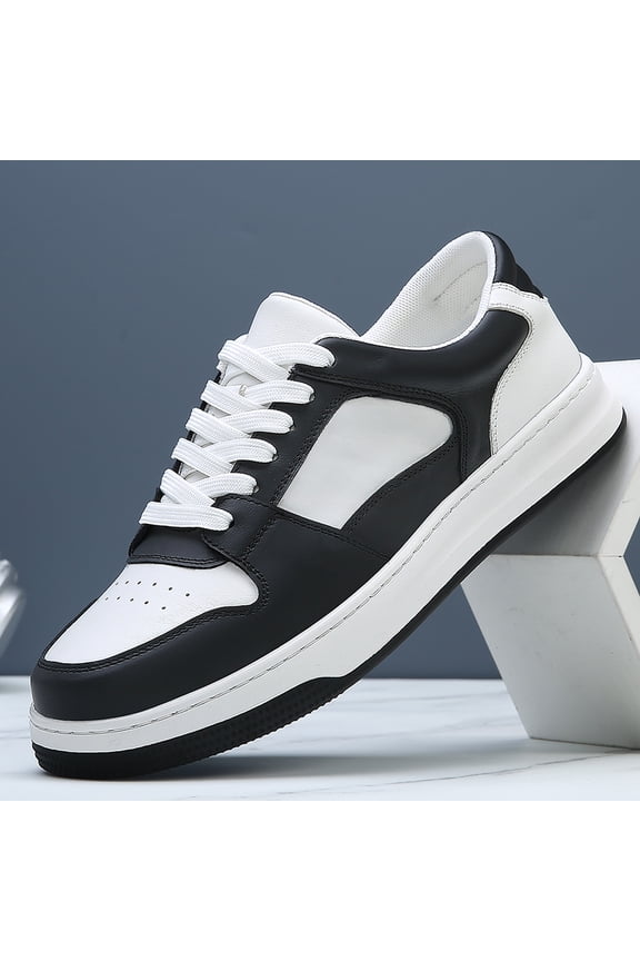 Contrast Heel Patch Stitched Leather Skate Board Sneakers