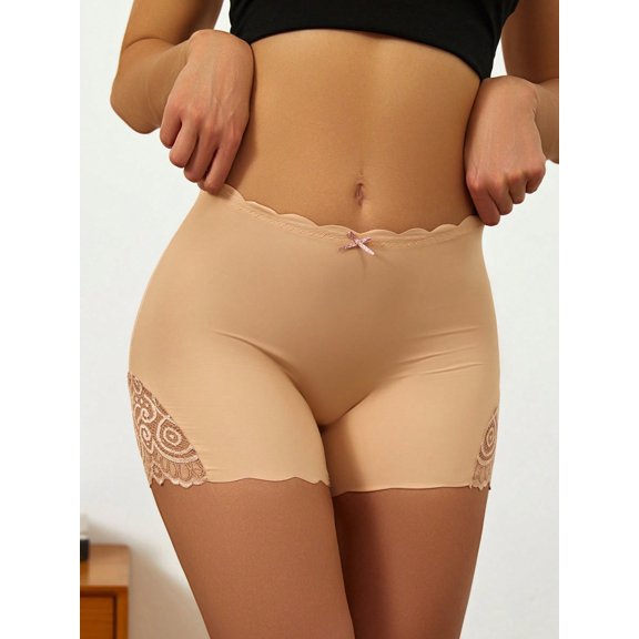 Contrast Lace Scallop Trim Bow Decor Panty