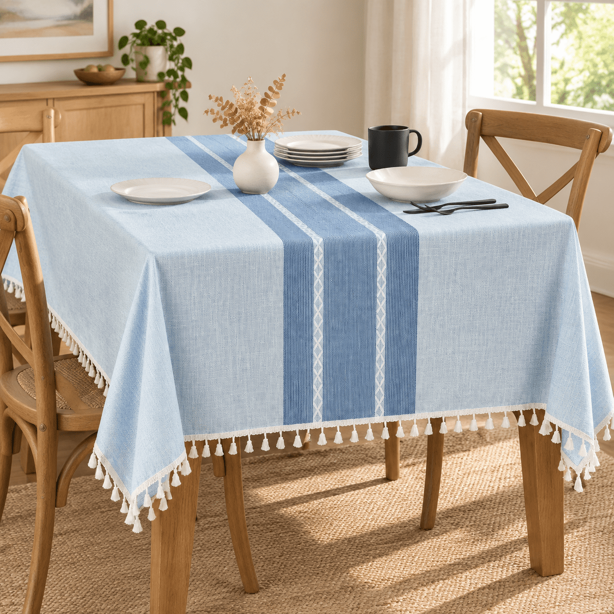 Contrast Linen Rectangle Table Cloth 60x84 Inch Blue - Walmart.com
