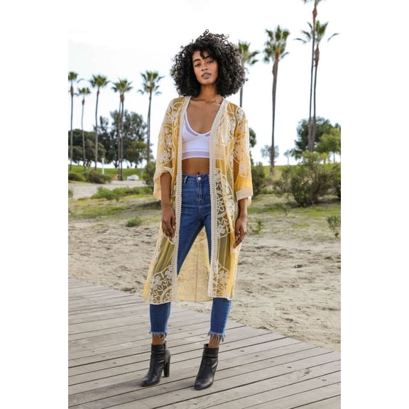Contrast Mesh Cotton Lace Kimono