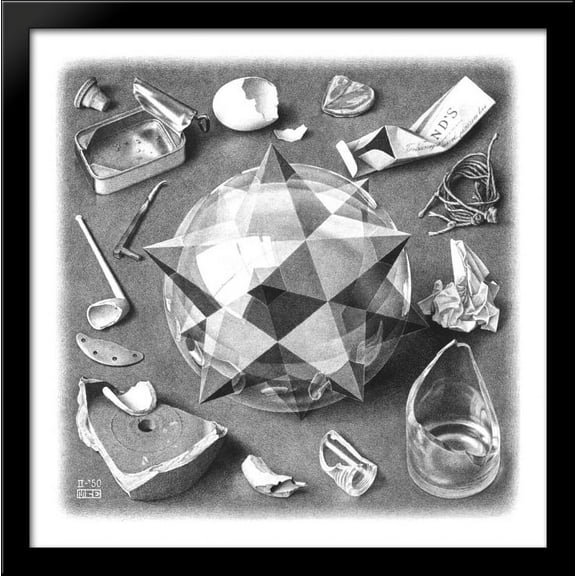 Contrast (Order and Chaos) 28x28 Large Black Wood Framed Print Art by M.C. Escher