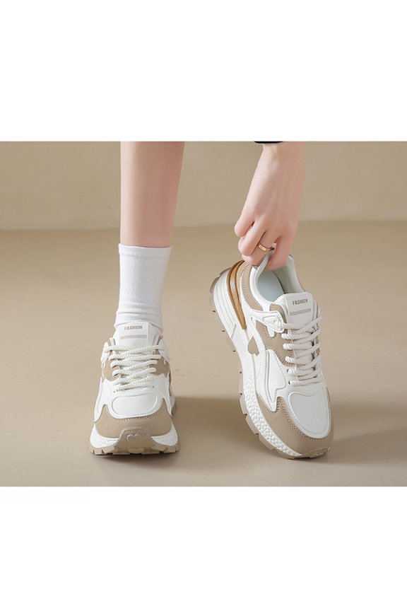 Contrast Outsole Lace-up Sneakers (6.5, MultiBeige)